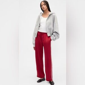 Gap Relaxed Satin Straight-Leg Crop Track Red Pants Size L